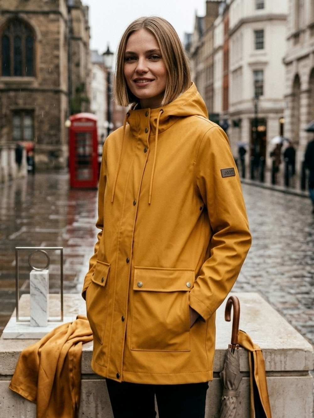 DKNY Yellow Nautical Waterproof Hooded Rain Jacket Coat - DL5MPW27 - X-Small